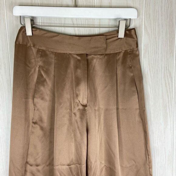 The Sei Womens Brown High-Rise Silk Wide-Leg Trouser Pants Size 4 - Picture 2 of 8